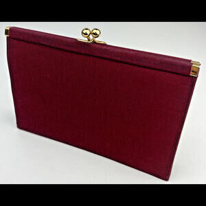 Shirl Miller Clutch Purse Ball Closure Gold Accents Vintage 70s USA Burgundy EUC